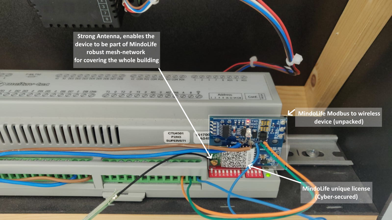 Mindolife wireless Modbus wiring example